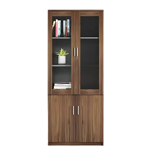 Bibliothèque Haute WoodGlass – Portes Vitrées & Rangements Fermés en Bois Moderne