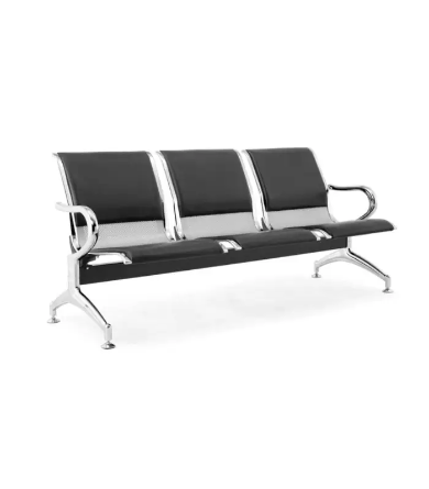 Banquette 3 Places – Simili Cuir Noir & Finition Chromée Élégante