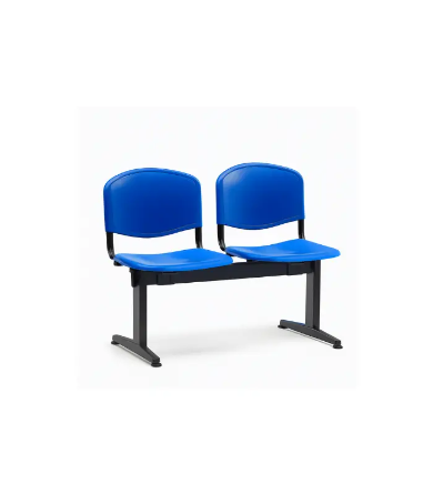 Banquette 2 Places – Sièges Plastique Bleu & Structure Métallique Noire