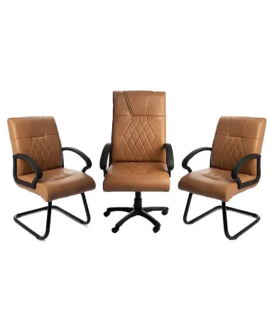 Ensemble de Chaises Bureau Trio – Fauteuil Pivotant & Chaises Visiteur Design Matelassé