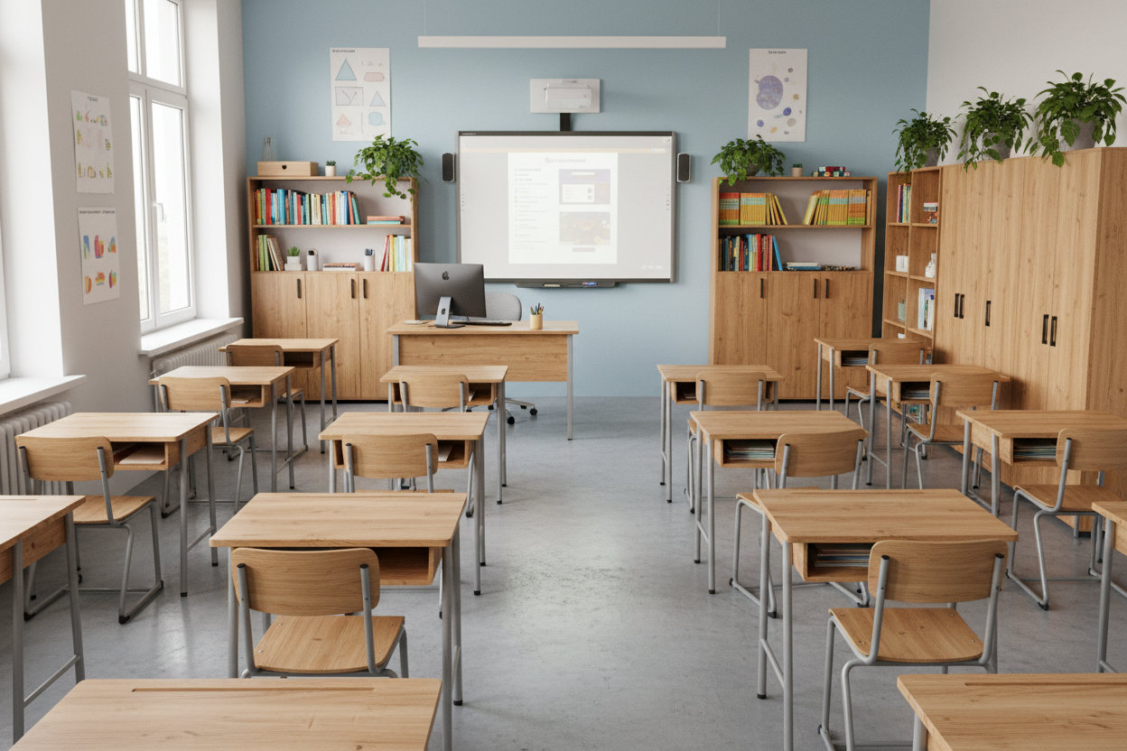 desckes and chaires and school furnitures