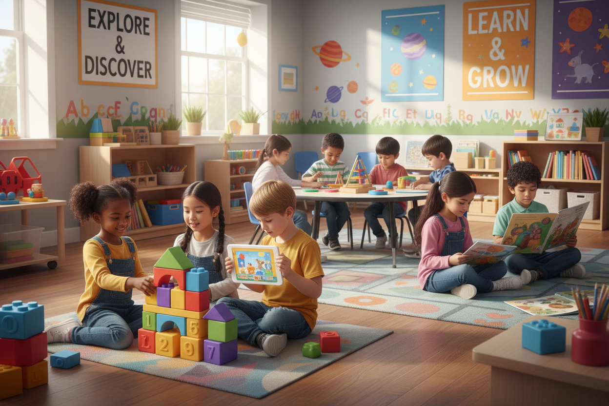 kids playin with learning tools st school 